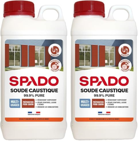 SPADO - Soude Caustique en Poudre Multi-Usage - Décape Peintures, Lasures et Vernis & Dégraisse - 99,9% Pure - Fabrication Française - 1 Kg