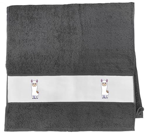 Huuraa Handtuch Lama Comic Geschenk | 50x100cm Graphite Baumwolle Handtuch Geschenkidee Graues Gästehandtuch mit Motiv Gästetuch Weich und Saugstark