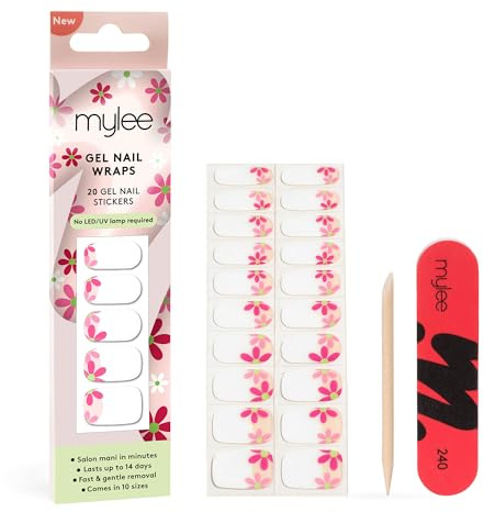 Mylee Gel Nail Wraps [The French Garden] - 20 Pre-Cured Gel Stickers | Instant Mani, No Lamp Needed, Chip-Resistant, Glossy Finish, Lasts Up to 14 Days, Easy to Apply - Vegan & Cruelty-Free