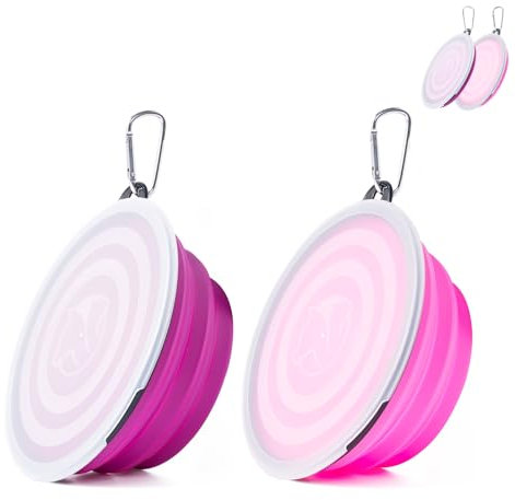 Gamelles Pliables Bol avec Couvercle Chien Bols d’Eau pour Chiots Voyage Bol pour Chat et Chien Hauteur du Bol Peut Ajustée Léger Protable pour La Marche Randonnée Camping (Violet +Rose Clair, Grand)