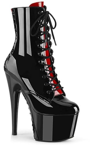 Stivaletti da Donna con Plateau a Punta Tonda - Tacchi Ultra Alti da 17 cm - Scarpe da Pole Dance e Discoteca, Stivali da palcoscenico Pronti per sfilate di Moda