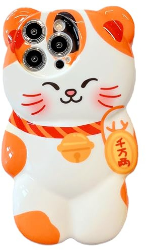 SGVAHY Case for iPhone 15 Cute Kawaii 3D Cartoon Lucky Cat Soft Silicone Bumper Shockproof Cover Protective Case for Kids Girls