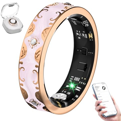 10 Gen Diamond Smart Ring und Wireless Charging Case【Branche Ranking No.1 - 0 Messfehler】2025 Smart Ring Damen für Schlafüberwachung, tragbar SpO2, kompatibel mit Android und iOS【Pink 10#】
