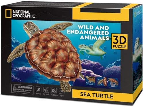 CubicFun 661080 National Geographic 3D Puzzle, Meeresschildkröte, 3D Tierpuzzle Schildkröte mit 31 Teilen, Modellbausatz für Kinder ab 8 Jahren
