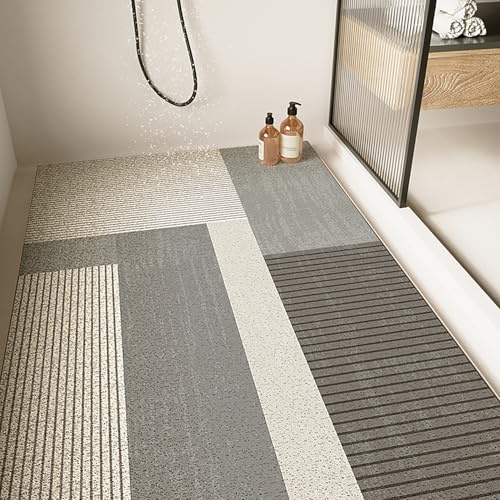 Tapis de Bain Antiderapant 60x70cm,Tapis de Douche Antidérapant en Luffa vec Trous de Drainage,sans Ventouse,pour Salle de Bain,Baignoire,Motif Géométrique 9