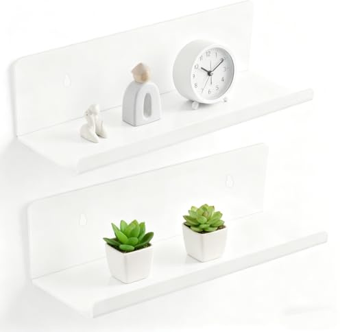 HJYIMYI 2 Stück Kleines Wandregal Weiß,20cm für Badezimmer,Esszimmer | Wandregal Ohne Bohren,Wandregale Metall Weiß,Schwimmende Wandregale,Mini Regal Wand,für Wohnzimmer Dekor,Schlafzimmer,Küche