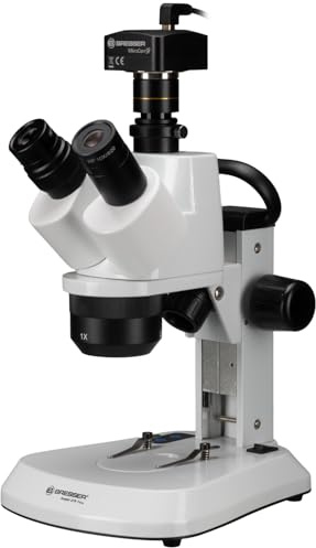 Bresser microscopio stereo trinoculare 10x-40x con fotocamera MicroCam SF Full HD, illuminazione LED, ingrandimenti intercambiabili, ideale per hobby e scuola