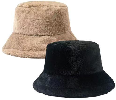 HTTDSLF 2 Stück Wintermütze Damen Fischerhut, Winter Fuzzy Eimer Hut, Mütze Damen Winter Flauschige, Fischermütze, Warme Mütze Hut, für Unisex