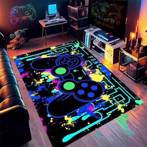 Kuluoits Blauer Gaming Teppich, 60x110cm, rutschfest, Mehrfarbig Bedruckt Fußmatte, Waschbar für Jungenzimmer Spielzimmer und Mädchen für Wohnzimmer, Schlafzimmer heimdekoration