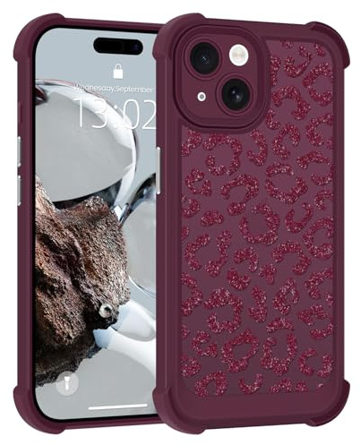 Nuxiady Hülle für iPhone 15 mit Leopard Muster, Burgund | Aesthetic Weiche Cover, Silikon Handyhülle, Dünne Bumper, Stoßfeste Kratzfestes, Schutzhülle für Mädchen Frauen