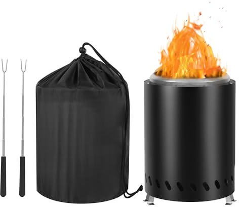 CAMPORG Tragbare Feuerschale 18cm Edelstahl – Rauchfreier Camping Feuerkorb mit Reisetasche & Feuerfester Matte, Outdoor Tischkamin für Holz & Pellets, Schwarz