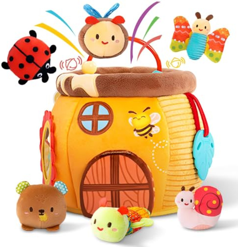 ONXE Baby Toys 6-12 Months, Surprise Honey Pot with Sensory Stuffed Animals, Rattle, Crinkle, Mirror, Montessori Toys for Baby Toys 1 Year Old, Infant Toys Stocking Stuffers Birthday