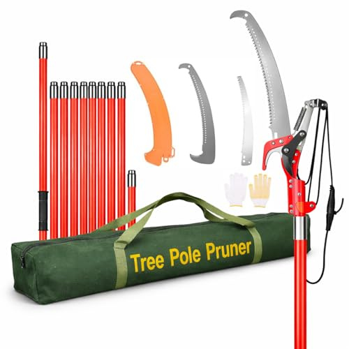Qdreclod Coupe-Branches Télescopique 2-en-1 9m Perche en Fibre de Verre, Élagueur Professionnel avec Scie Acier 65Mn (∅10cm) et Sécateur à Poulie - Taille Arbres Fruitiers & Jardin
