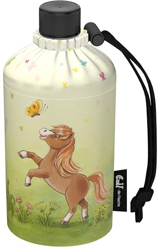 Emil Glas Trinkflasche 0,3l Pony – isolierte Kinderflasche für Kindergarten & Schule, auslaufsicher, schadstofffrei für Mädchen und Jungen