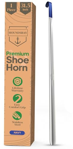 HOUNDSBAY Extra Long Handled Metal Shoe Horn with Comfort Grip