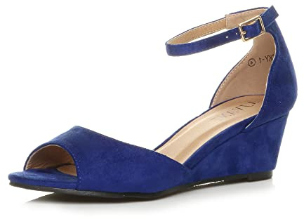 AJVANI Womens ladies low mid wedge heel peep toe ankle strap smart casual evening sandals size