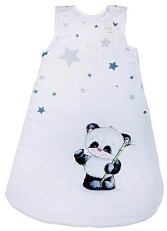 Herding Baby Best Baby-Schlafsack, Panda Motiv, 70 cm, Seitlich umlaufender Reißverschluss und Druckknöpfe, Weiß