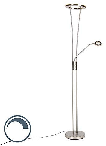 QAZQA - Moderne Stehleuchte I Stehlampe I Standleuchte I Lampe I Leuchte Stahl I Silber I nickel matt und Glas inkl. LED mit Lesearm - Divine Dimmer I Dimmbar I Wohnzimmer I Schlafzimmer I Deckenflute
