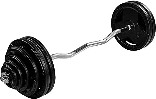 MOVIT SZ Curlset PRO, Curlstange mit Gummierten Gusseisen Hantelscheiben, 26/35/65,5 kg, Schadstoffgeprüft, Verchromt & Gerändelt, SZ-Stange, Hantelstange, Hantelset, 65,5 kg Sternverschluss