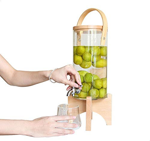 Aprilhp Fontaine Punch et Cocktail, Distributeur Boisson avec Robinet en Acier Inoxydable et Support en Bois, Parfait pour Une Table de Buffet, 2.8L/6.6L2.8L