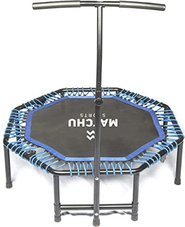 Fitness Trampolin PRO | Sporttrampolin | Jumping Fitness | Mini Trampolin | Extra stabil | Mit Bungee-Aufhängung | Ø 110cm | Einfacher Aufbau | Lange Lebensdauer | Schwarz/blau | Matchu Sports