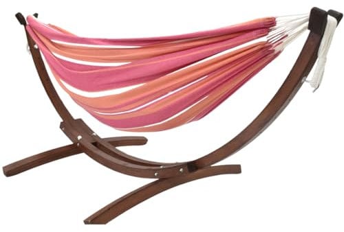 Vivere C8SPCT-36 Doppelhängematte aus Baumwolle mit stabilem Bogengestell aus Massivkiefernholz – Mimosa