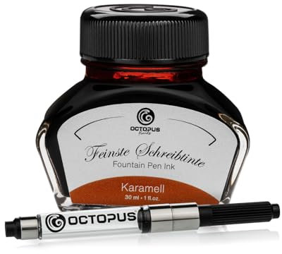 Octopus Fluids Füllhaltertinte im Tintenglas inklusive Konverter, Schreibtinte für Füllhalter, Füllertinte in Karamell 30ml mit Tintenkonverter