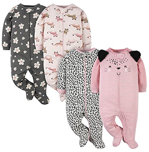 Gerber Baby Girls 4 Pack Sleep 'N Play Footie Baby and Toddler Sleepers (Pack of 4)