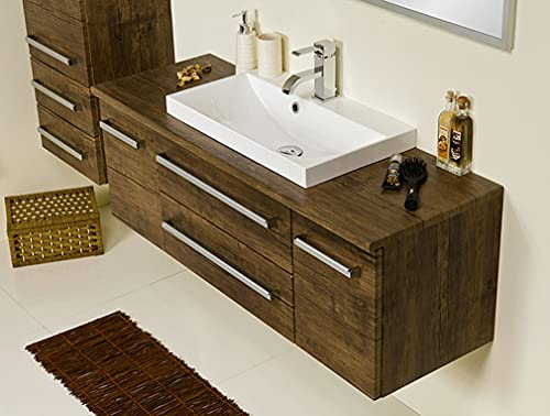 Quentis Badmöbelset Susan Breite 120 cm, Waschbecken mit Waschbeckenunterschrank, Vormontiert, Holzdekor Antik, Badezimmer