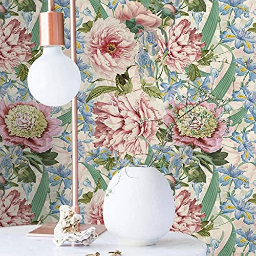 K&L Wall Art Sommerwiese Tapete Vintage Rosentapete Schlafzimmer Vliestapete Botanische Blumen Tapeten Floral bunte Natur 048 m x 1008 m