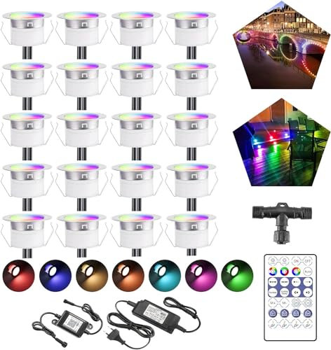 20er WiFi Dynamische Farben LED Bodeneinbaustrahler Terrassenbeleuchtung Arbeitet mit Alexa, Google Home,DC12V Ø31mm IP67 Wasserdicht LED Terassenbeleuchtungen Led Spot 12V