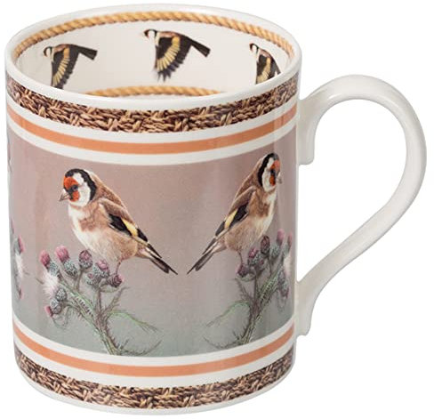 Robert E FuLLER Hand Decorated Fine Bone China Mugs Inspired by British Wildlife | Animal Mugs Dishwasher & Microwave Safe - 400 ml (Mug | Goldfinch)