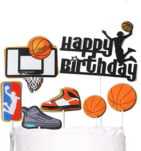MiaLover 7-Piece Basketball Cake Topper Set - Black, Perfect for Boys' Birthday Parties