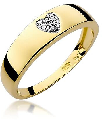 MARKO Herzförmiger Damenring aus Gold mit 0,03 Karat Diamanten, 14 Karat Gold (585) | Goldring mit Box | Goldring für Damen (Gelbgold, 56 (17.8))