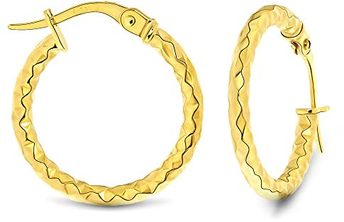 MIORE Schmuck Damen, Ohrringe Gold 585 14 Karat, Creolen Gold, Echt Goldene Kreolen 18.5 mm Durchmesser, Damenohrringe, runde Hoops Ohrringe Damen, Damenschmuck Handgemacht