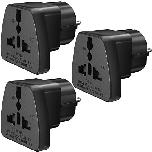 3 Stück Universal Reiseadapter, USA/UK/China zu EU Schuko Stecker Adapter, Reisestecker Steckdosenadapter Weltweit, Europa Reisestecke, Australien/Italien/Schweiz Stecker auf Deutsch, Schwarz