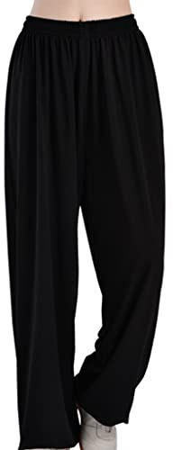 Unisex Cotton Silk Tai Chi Pants Loose Martial Arts Pants Men Chinese Kung Fu Trousers Pants Black-XL