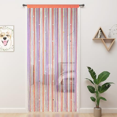 YIIBAII Beaded Curtain Beaded Curtains for Doorways Crystals Suitable for Interior Hanging Decoration and Partitions Closet Curtains (Rainbow, 39x79)
