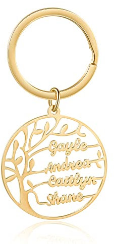 Bycuss Portachiavi albero genealogico personalizzato,Portachiavi personalizzato albero della vita,Portachiavi coppia testo in acciaio inossidabile, # Oro, Unite