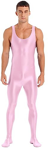 Alvivi Homme Justaucorps de Danse Sport Gymnastique Body Combinaison de Fitness Jumpsuit sans Manches Débardeur Leggings Rose XL