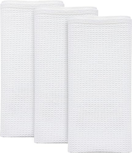 TERNOS - Paños de Cocina 43x37cm - Paños Blancos de Algodón 100% - Trapo Cocina Multipropósito - Toallas Tejido Waffle Absorbentes (Blanco, 3)