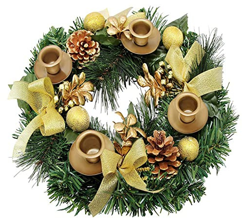 Couronne de L'avent avec Bougeoir, Bougie Noel Decoration Lumineuse, Couronnes et Guirlandes de Noël, Couronne Artificielle avec Boules Noel & Pommes Pin, Decoration Noel Interieur Table Cadeaux (C)