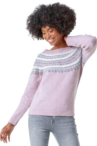 Roman Fairisle Jumper for Women UK Ladies Stretchy Winter Autumn Sweater Casual Knit Knitwear Knitted Pullover Comfy Soft Thick Lightweight Dinner Party Office Work - Lavender - Size 20