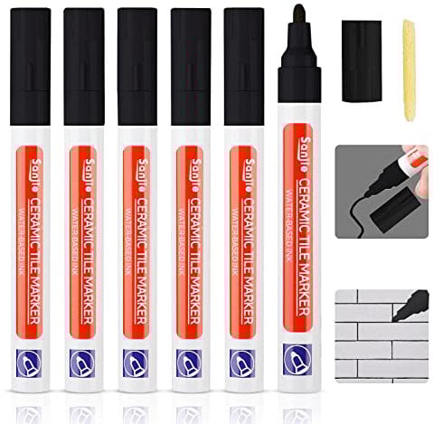 DONQL 6Pcs Tile Pen Black Grout Pen for Tiles Bathroom with Replacement Nib Tips Anti-Grout black Tile Pen Marker for Restoring Tile Grout Wall Floor Bathroom Kitchen and Floor Tiles (Black)