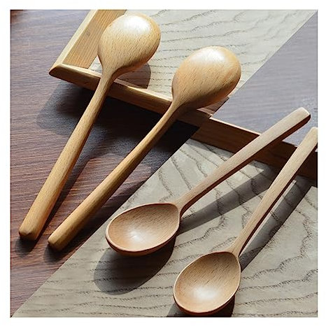 Cucharas de Madera, 4 Cucharas de Mango Largo de Madera de 18cm Cucharas de Mesa Cucharas de Mesa Mezcla de Vajilla de Cocina de Madera Japonesa