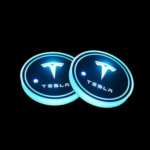 VeroCh 2 Stück Universal Auto Acryl LED Getränkehalterleuchten,Für Tesla Model 3 Model X Model S Model Y,USB Ladetassenmatte,7 Farben Luminescent Light Cup Pad