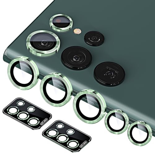 QUESPLE for Samsung Galaxy S22 Ultra Camera Lens Protector [2 Set], HD Scratch-Resistant Ultra-Thin Galaxy S22 Ultra Tempered Glass Camera Protector Film, Metal Ring Camera Cover, Green