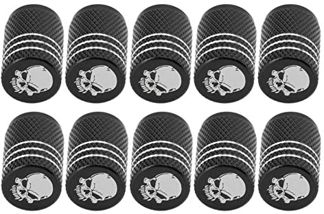 10 Stück Totenkopf-Muster, Auto-Rad-Reifen-Ventilkappen, Universell für Autos, SUVs, Fahrräder, LKWs (Schwarz)