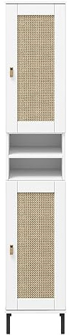 Woodroom Valencia Hochregal Badezimmerschrank aus massiver Kiefer, lackiert in Weiß – 190 cm hoch, 35x190x32 cm – Regal mit offenen Fächern und Stauraum für Bad, Küche oder Flur