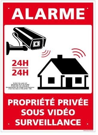 Panneau Alarme, Propriété Privée Sous Vidéo Surveillance Pvc 1 Mm - 150 X 210 Mm Signalisation Rectangulaire Prépercée Avec Kit De Fixation Fabrication Française